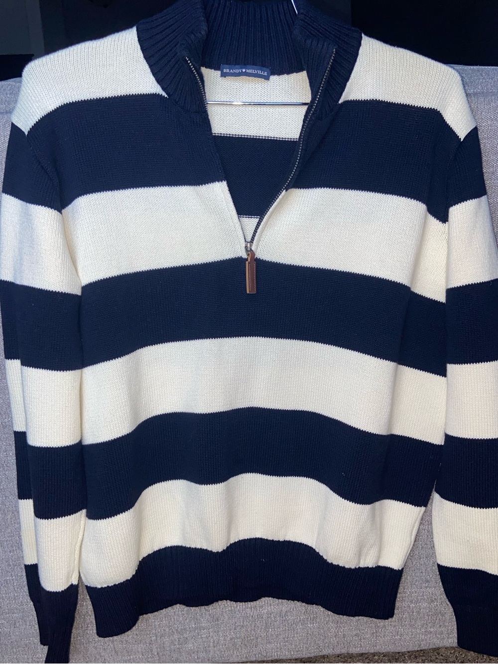 Brandy Melville Aleah Cotton Stripe Navy and Cream Sweater— LIKE NEW!